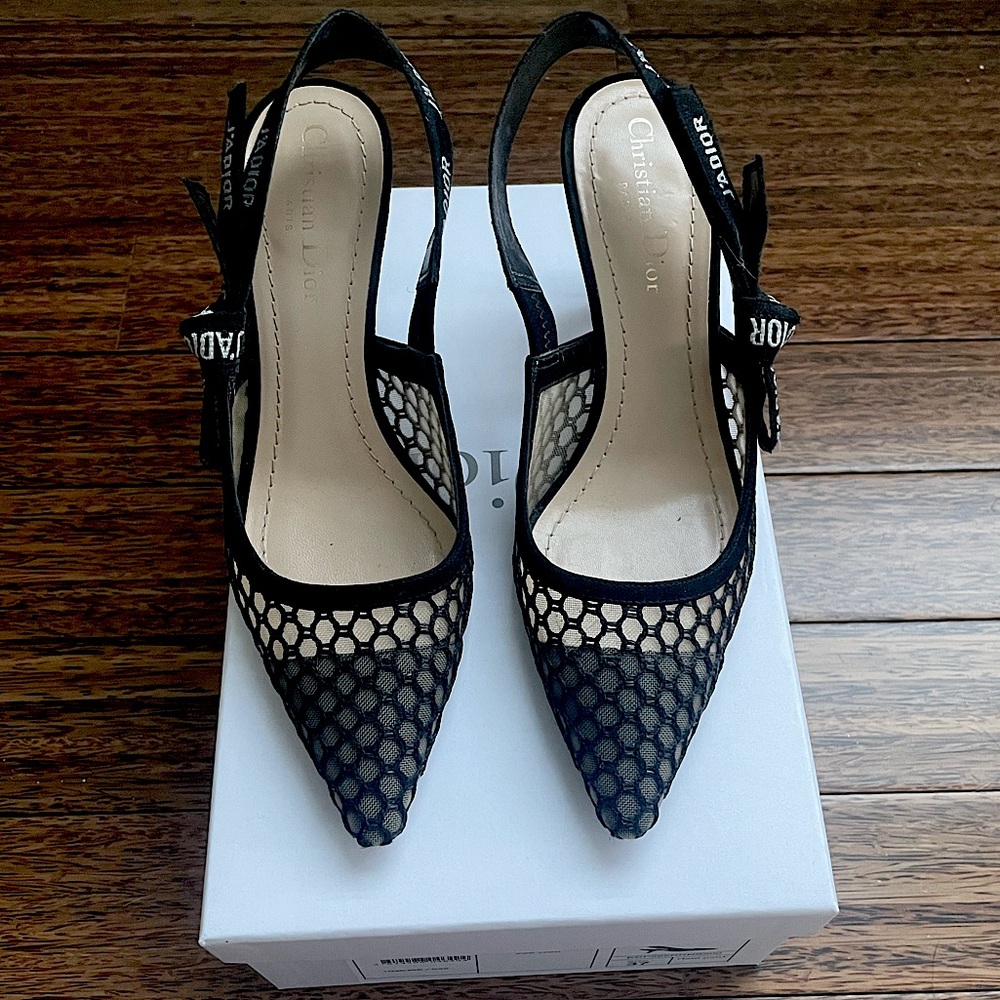 Christian Dior Black J’Adior Suede and Mesh Slingbacks
